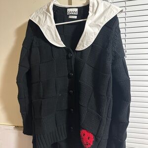 Ganni Black Cardigan with Red Detail